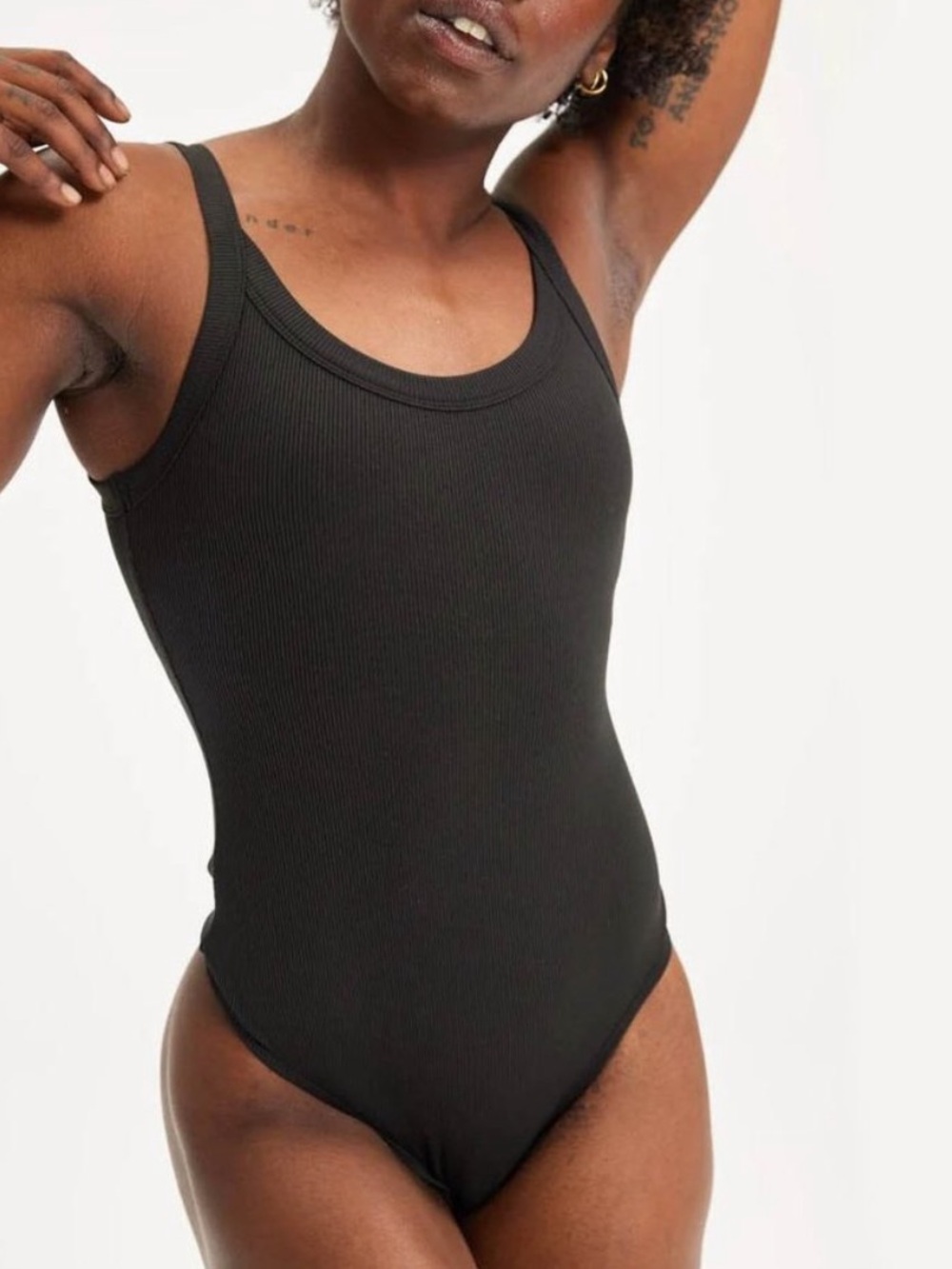 girlfriend collective Black Ribbed Bodysuit Size M